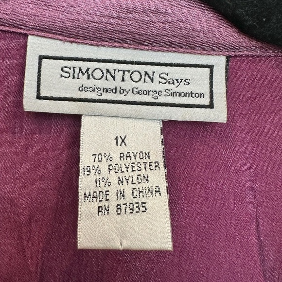 Vintage Simonton Says Purple Mauve Metallic Shimmer Gorgeous Blouse Plus Size 1X - Picture 9 of 11